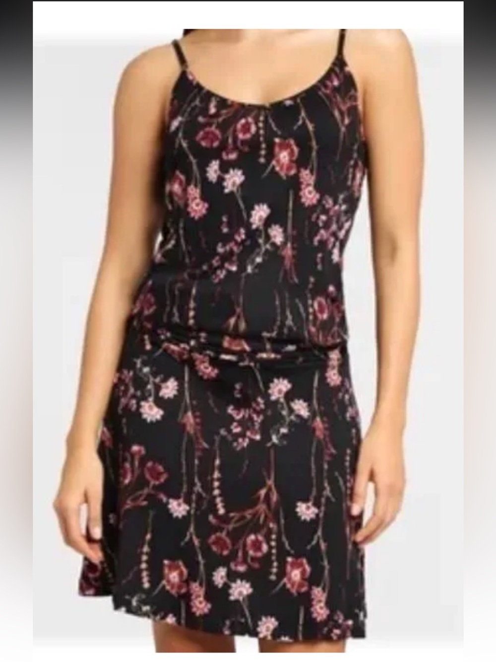Black Floral Midi Dress with Pink Blossom Print